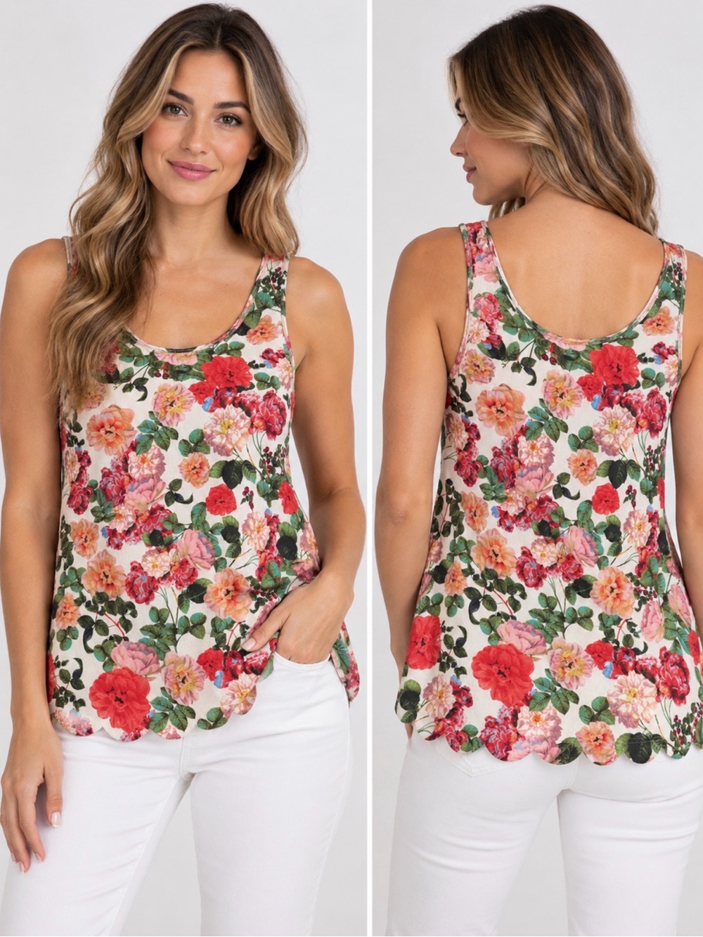 MINKPINK Girls Floral Tank Dress in White with Red & Pink Flowers size medium